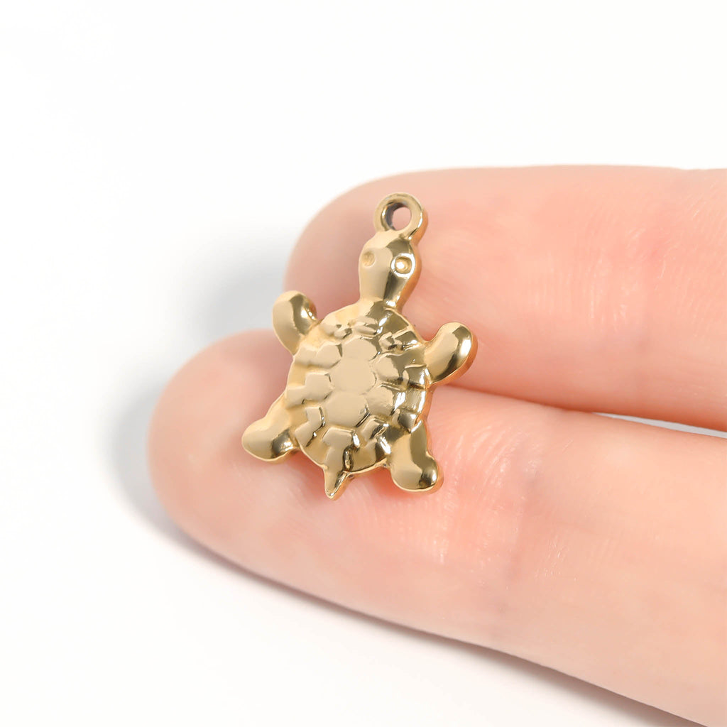 Sea Turtle Charm – 18K Gold PVD Stainless Steel Waterproof Nautical Jewelry - charm | Sunflower Soul Boutique