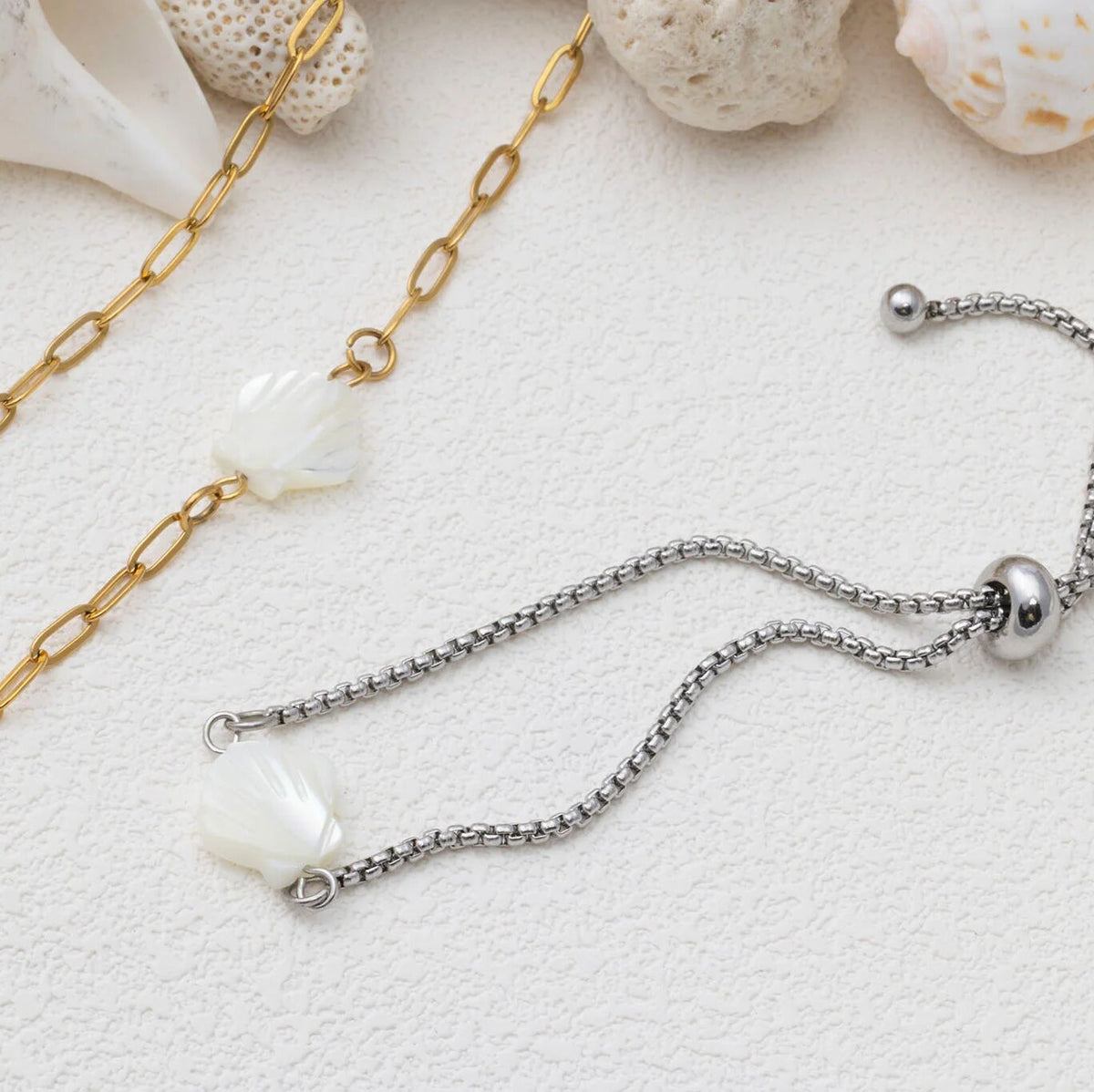 Gold and Silver MOP Seashell Connector Charms