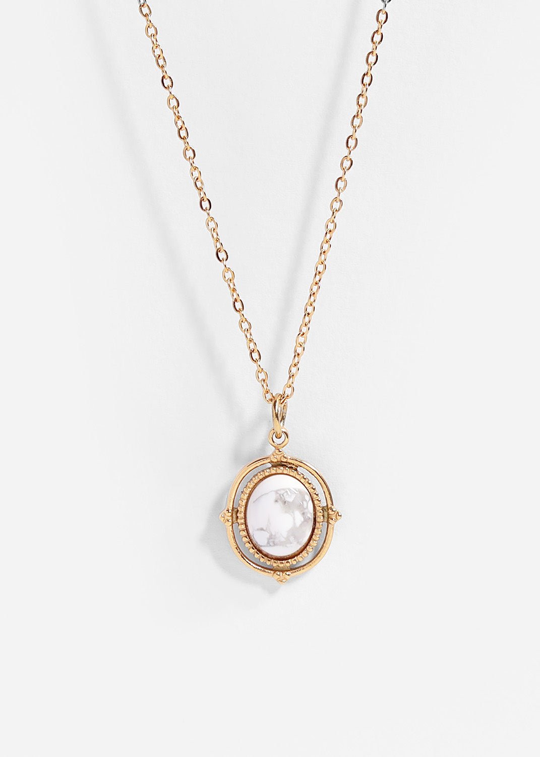 Semi Precious Stone Charm – Stainless Steel Oval Pendant With Rope Frame - charm | Sunflower Soul Boutique