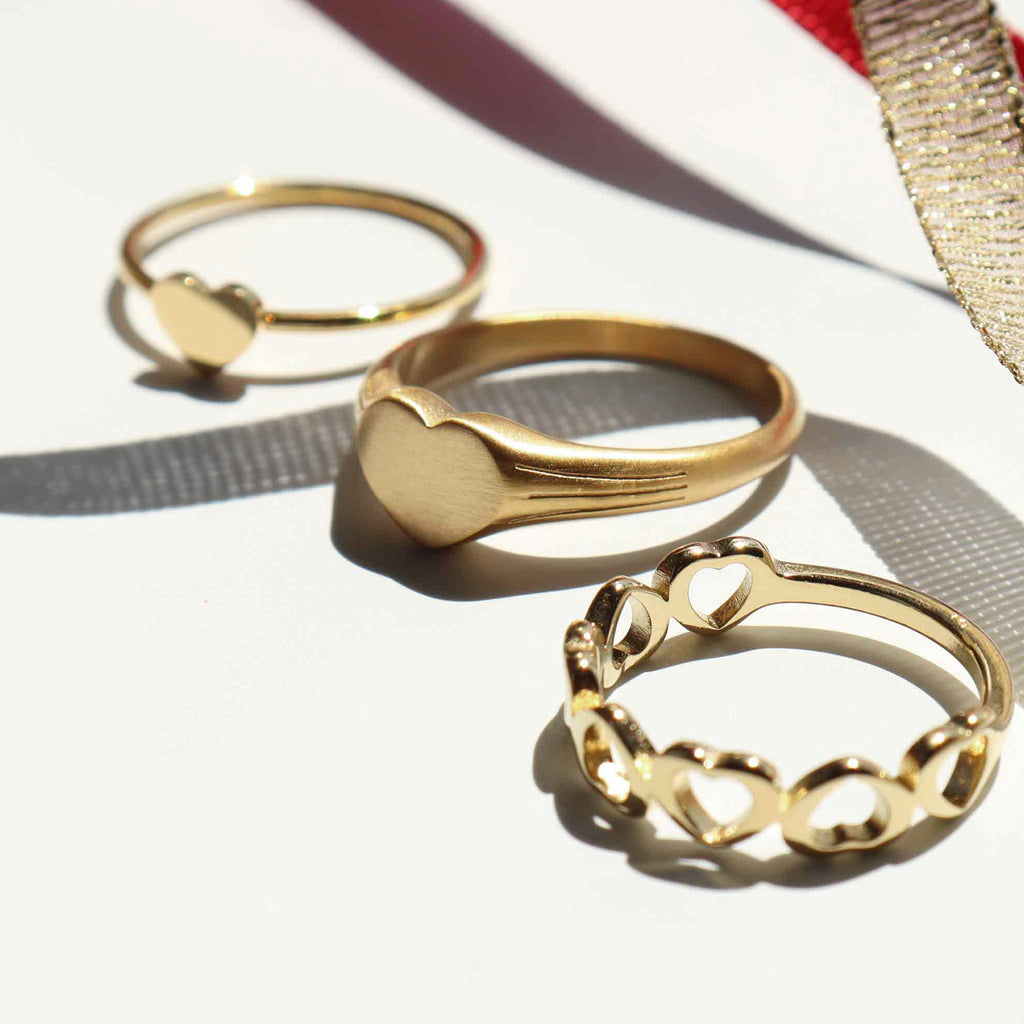 18K Gold Stacking Ring – Durable Stainless Steel Heart Band Jewelry, Tarnish Resistant