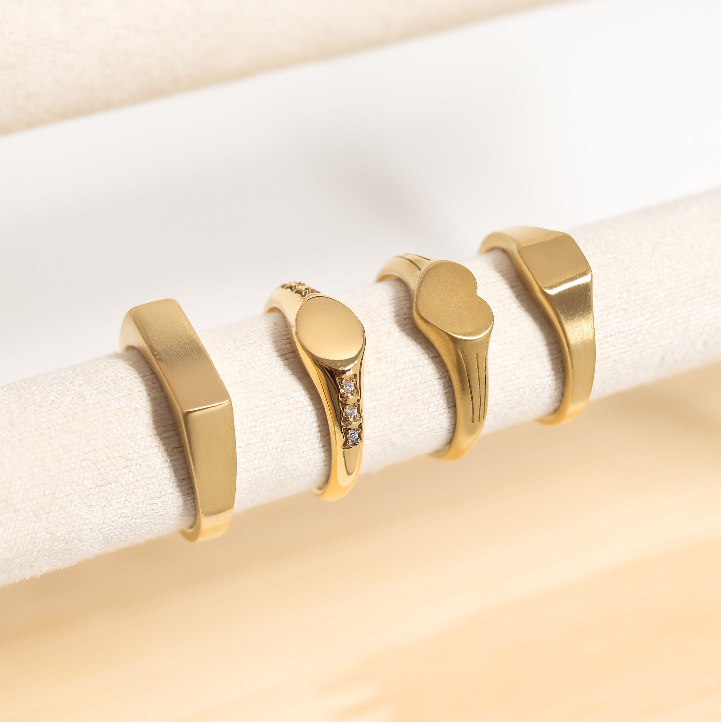 Engraved Gold Signet Ring – 18K Gold Plated Stainless Steel With CZ Stones