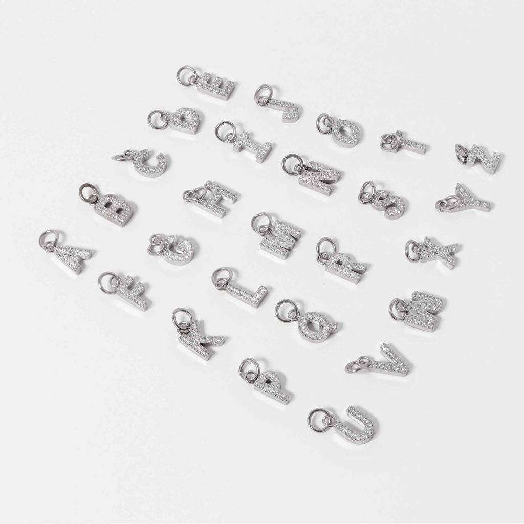Initial Letter Charms – Durable Stainless Steel Pavé Set Sparkling CZ Pendants