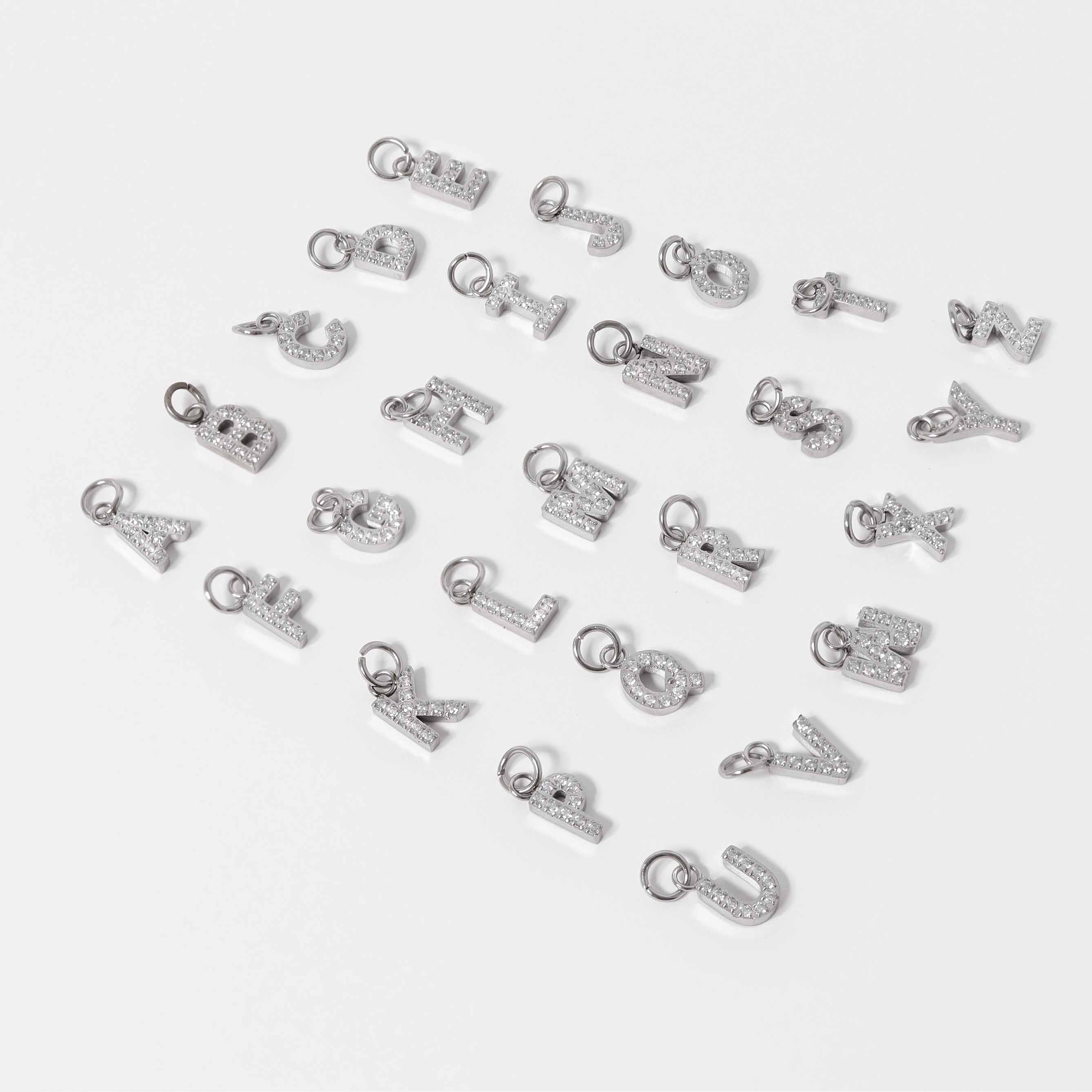 Initial Letter Charms – Durable Stainless Steel Pavé Set Sparkling CZ Pendants