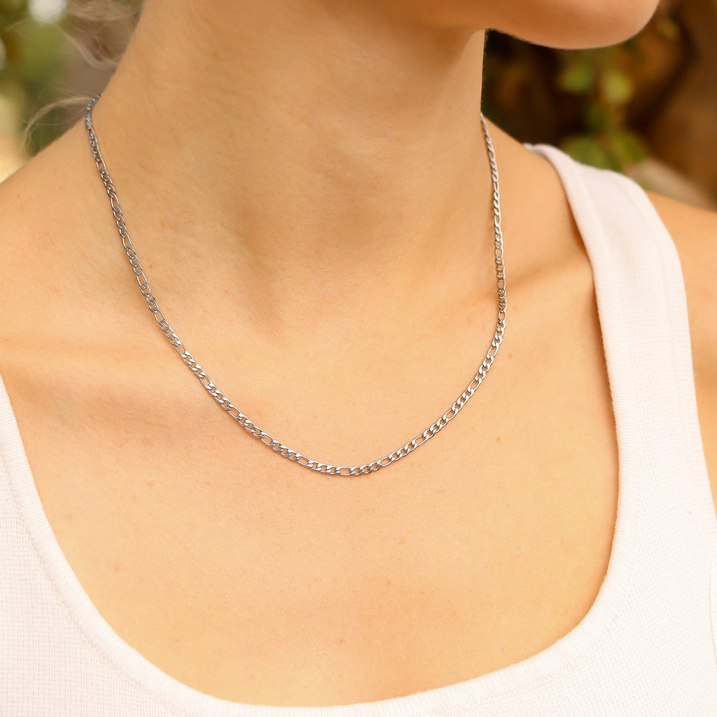 Stainless Steel Figaro Necklace – Durable Hypoallergenic Chain With Sleek Silver Links