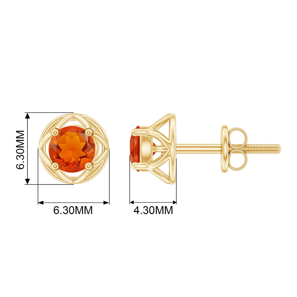 Simple Solitaire Fire Opal Flower Stud Earrings