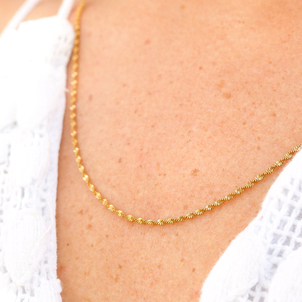 Singapore Chain Necklace – Gold Stainless Steel Delicate Woven Waterproof Jewelry - Chain | Sunflower Soul Boutique