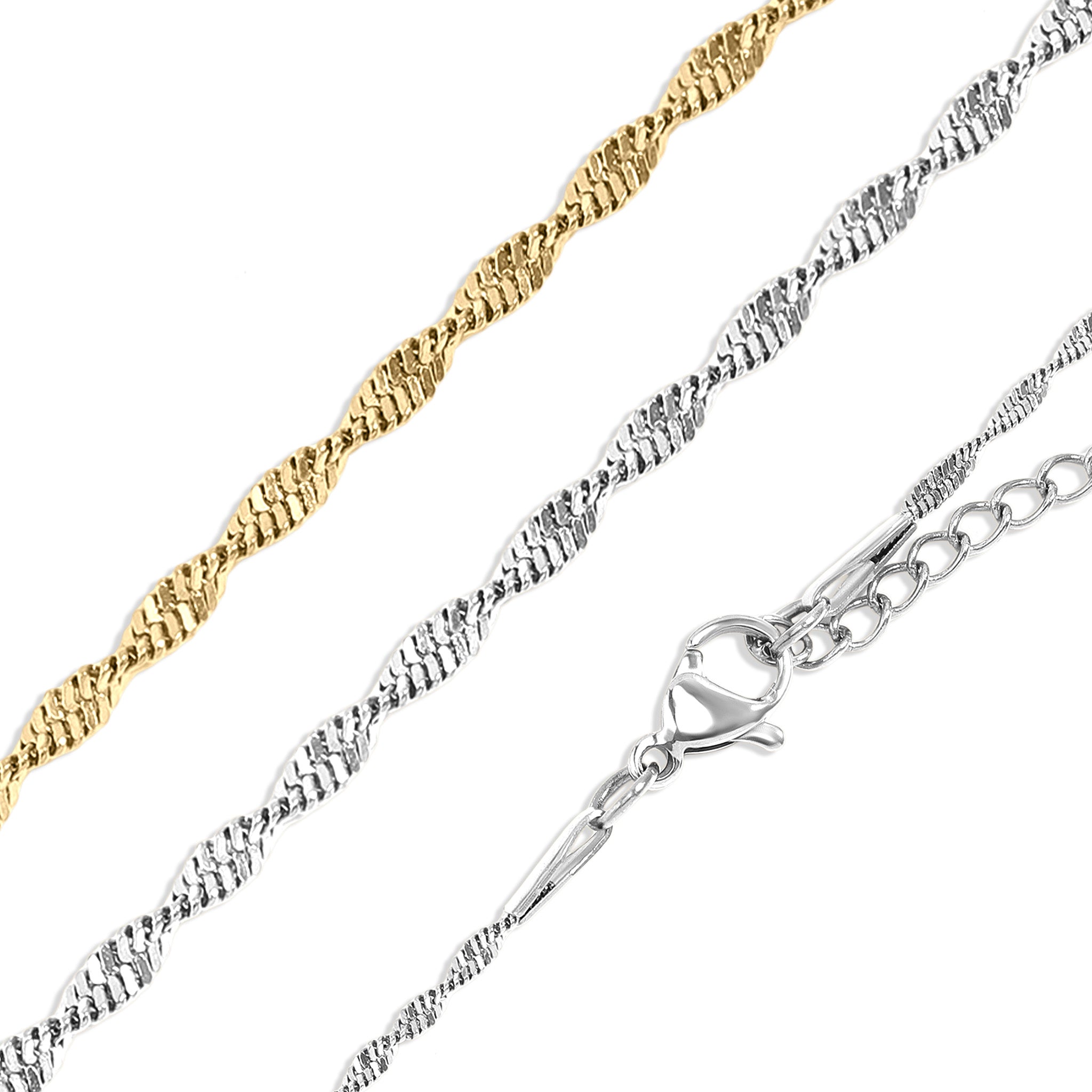 Singapore Chain Necklace – Gold Stainless Steel Delicate Woven Waterproof Jewelry