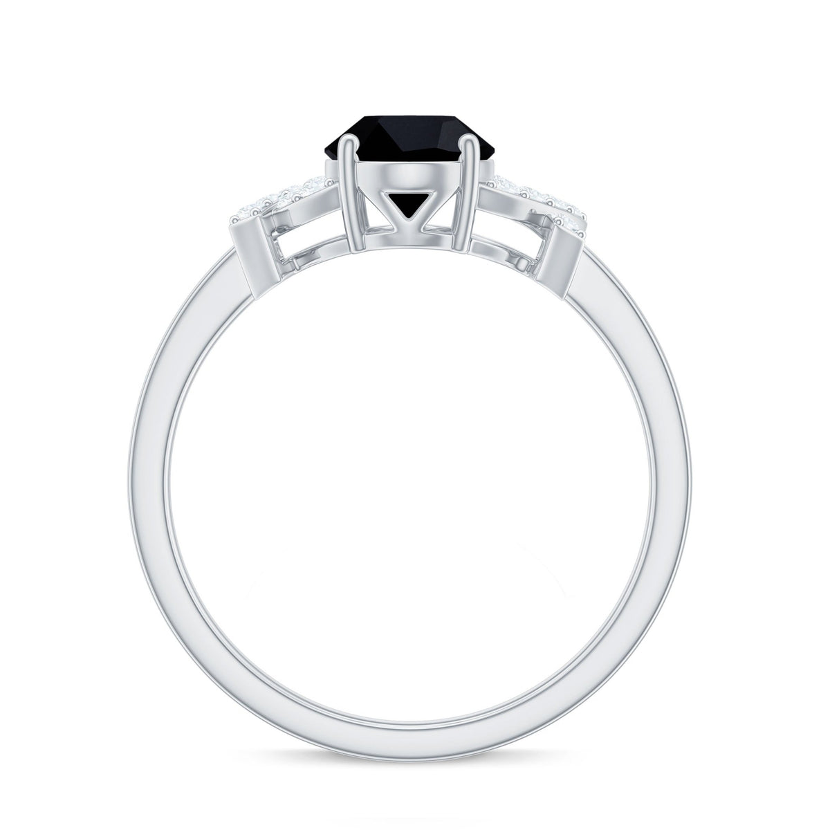 Solitaire Black Onyx Oval Engagement Ring in Split Shank