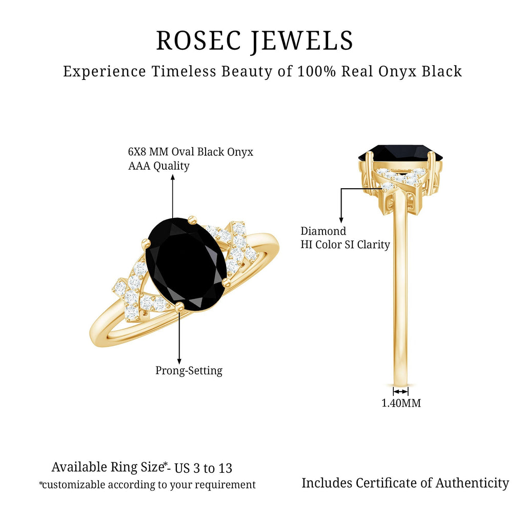 Solitaire Black Onyx Oval Engagement Ring in Split Shank