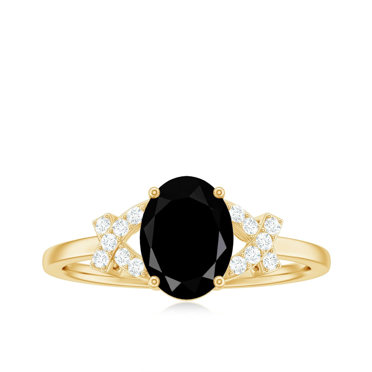 Solitaire Black Onyx Oval Engagement Ring in Split Shank