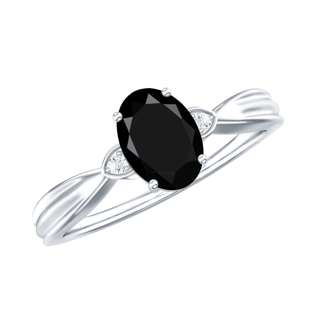 Solitaire Black Onyx Oval Engagement Ring with Diamond