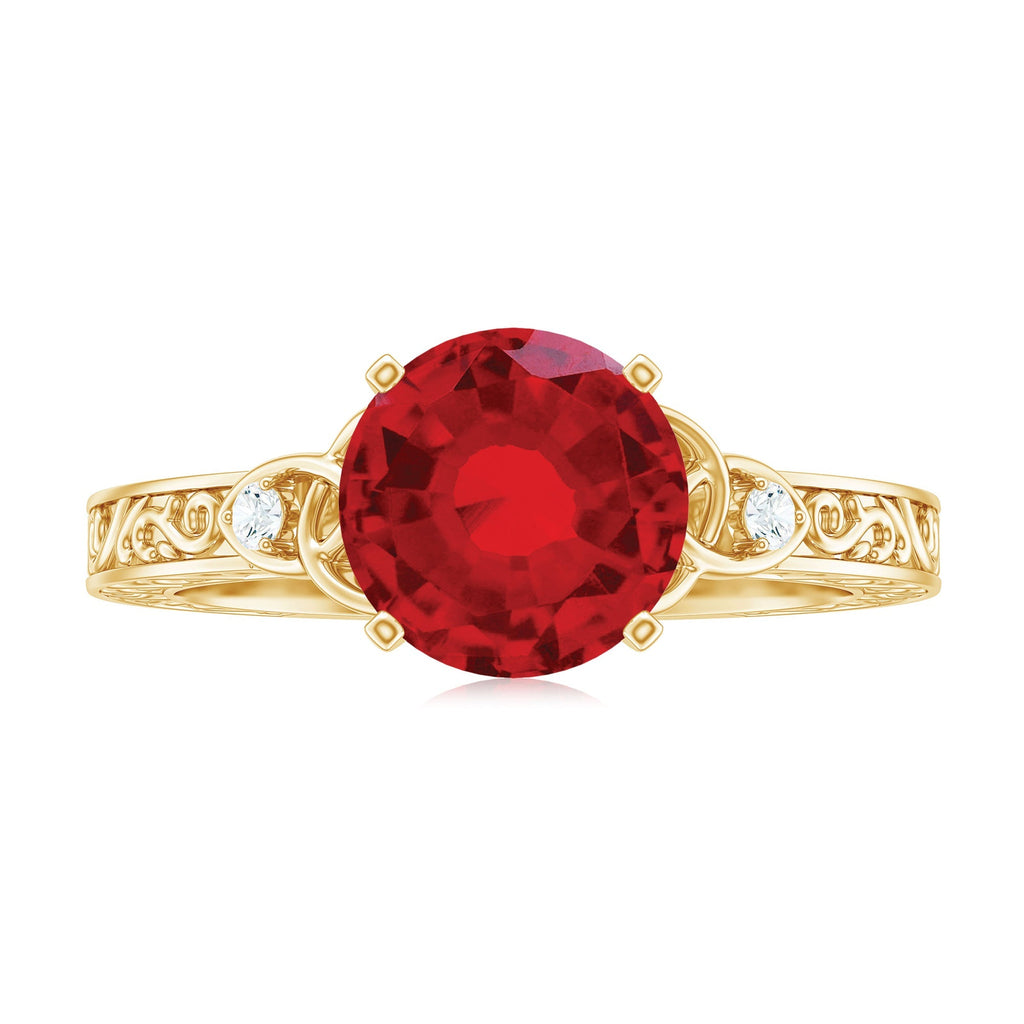 Solitaire Created Ruby Celtic Knot Ring with Diamond