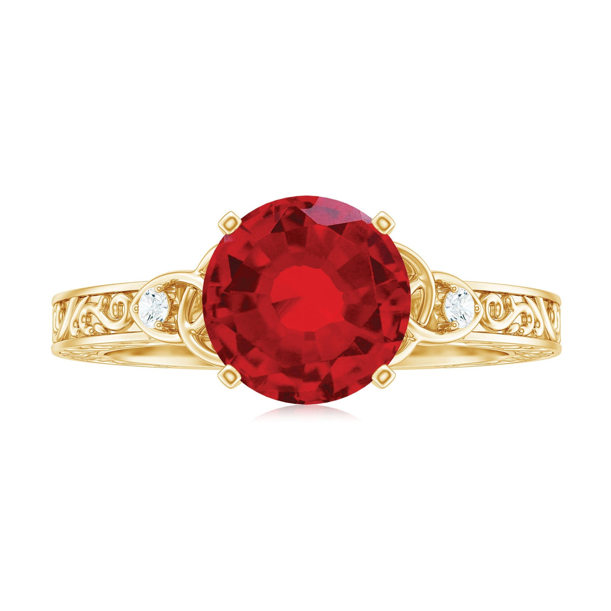 Solitaire Created Ruby Celtic Knot Ring with Diamond