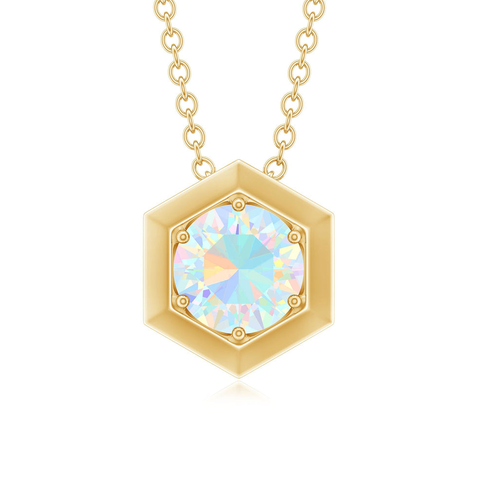 Solitaire Ethiopian Opal Hexagon Pendant Necklace