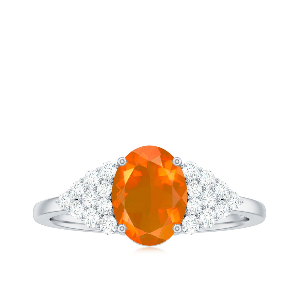 Solitaire Fire Opal Oval Engagement Ring with Diamond