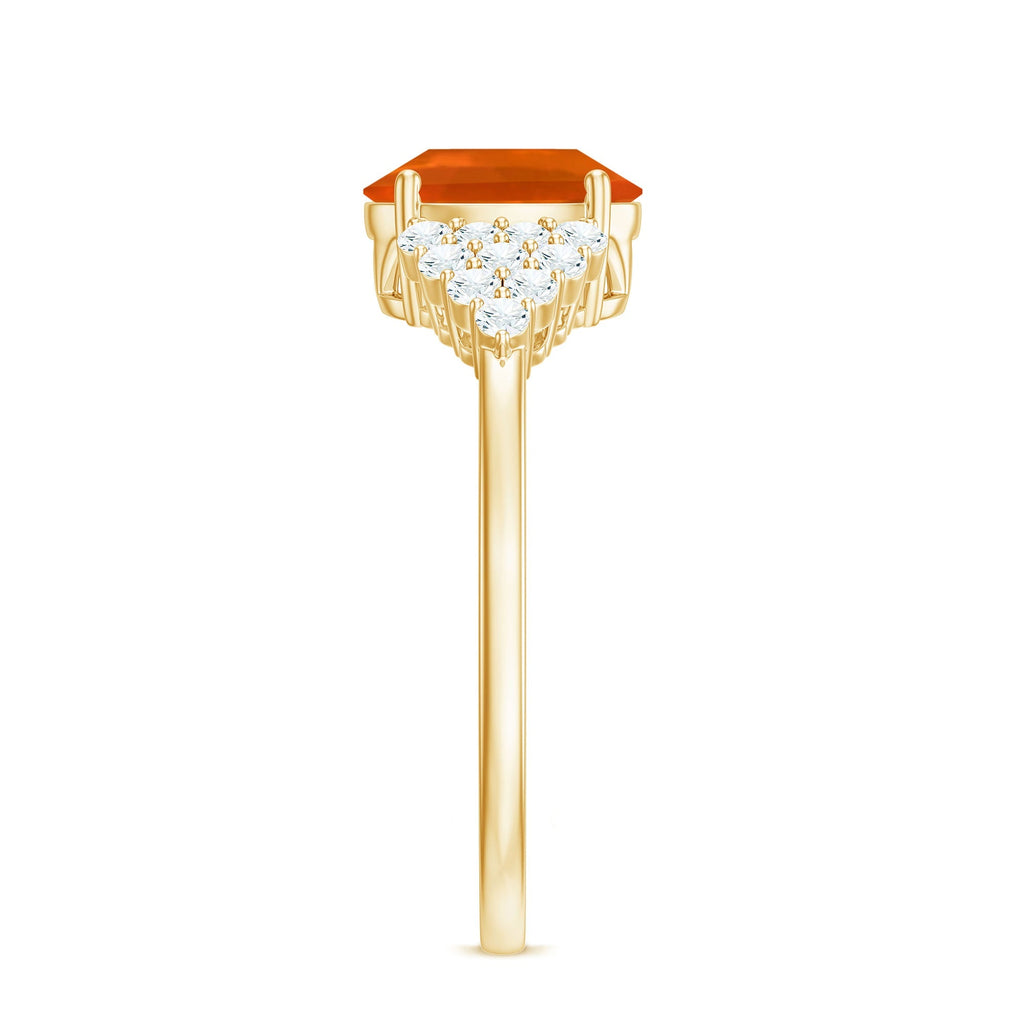 Solitaire Fire Opal Oval Engagement Ring with Diamond