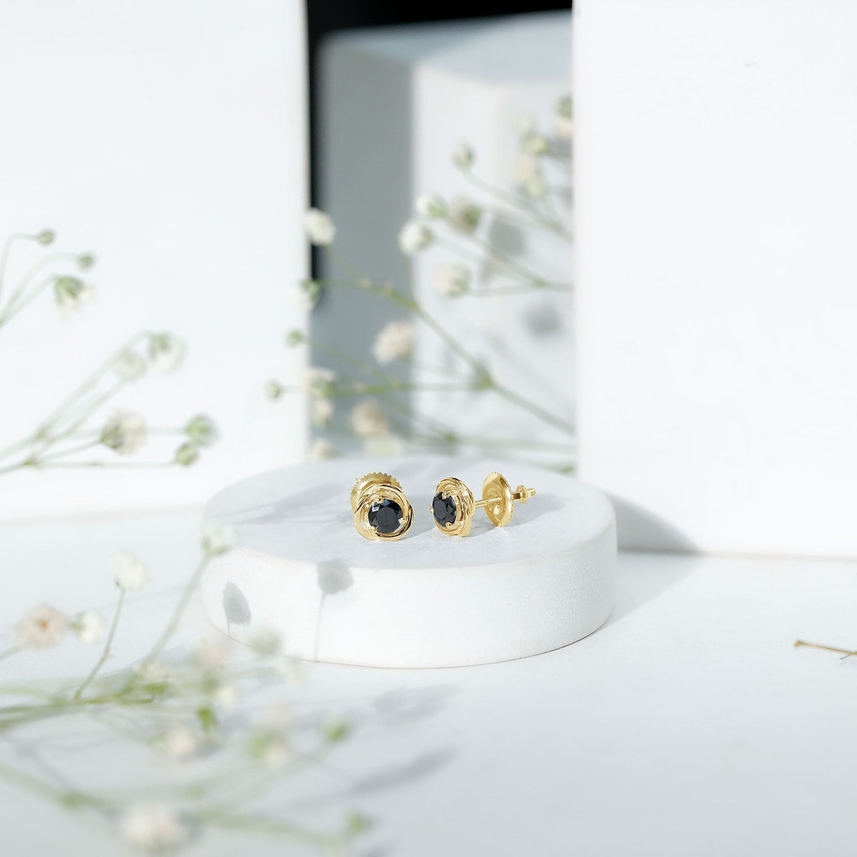 Solitaire Lab Created Black Diamond Swirl Stud Earrings