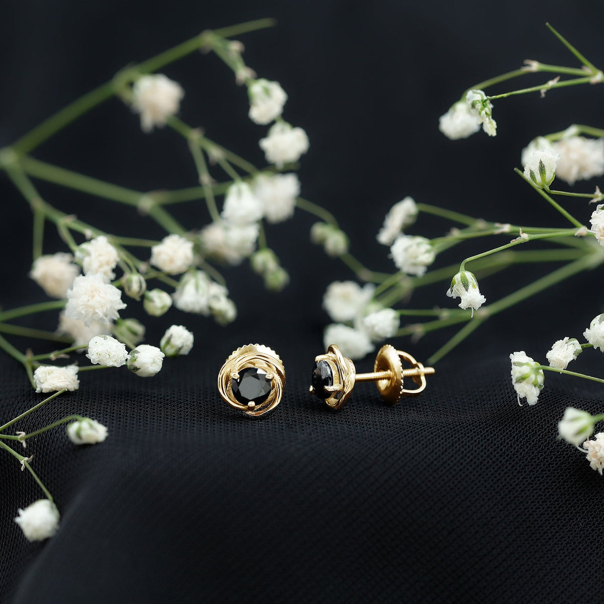 Solitaire Lab Created Black Diamond Swirl Stud Earrings