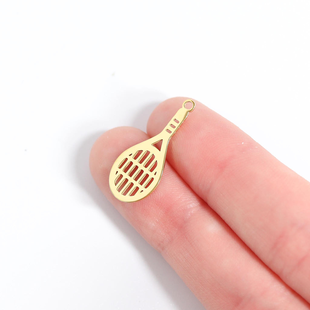18K Gold Tennis Charm – Waterproof Stainless Steel Sports Jewelry Pendant