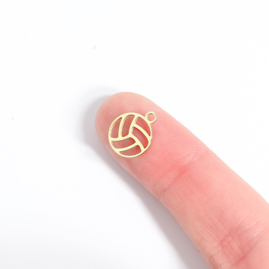Volley Ball Charm - 18K Gold Plated Stainless Steel Sports Jewelry Pendant