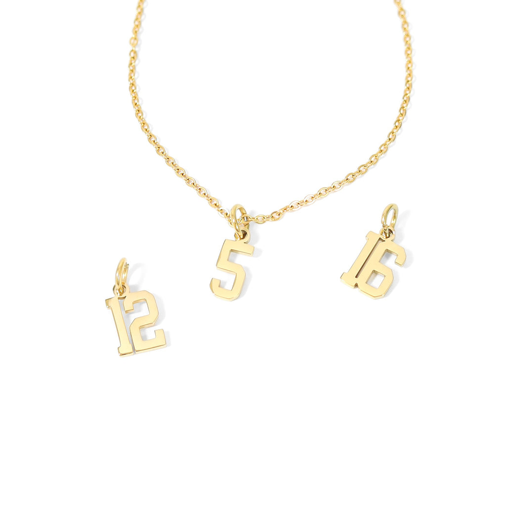 Gold Sport Number Pendant – Small 18K PVD Coated Stainless Steel Charm