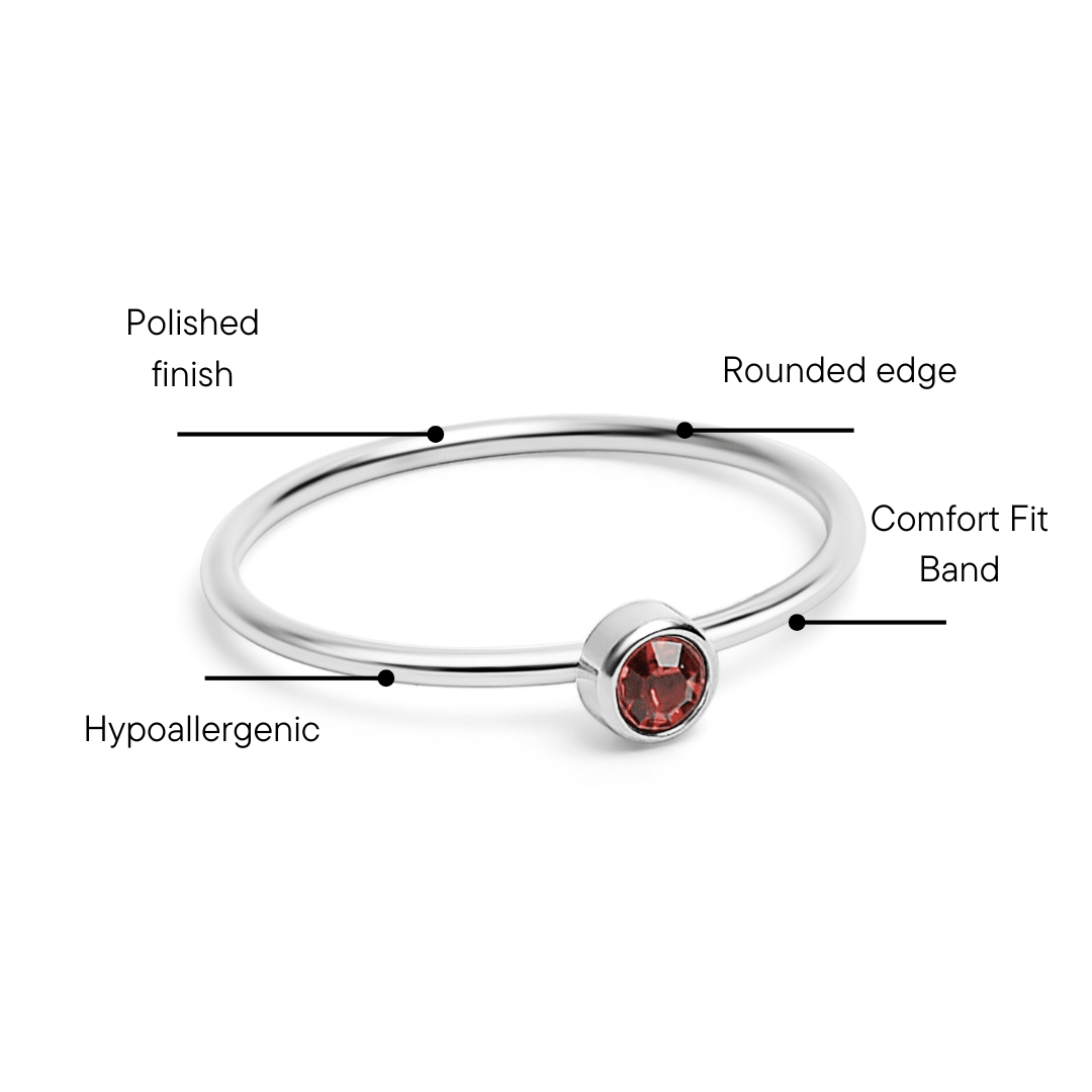 Stainless Steel Birthstone Ring – Durable 316L Surgical Steel With Cubic Zirconia - Ring | Sunflower Soul Boutique