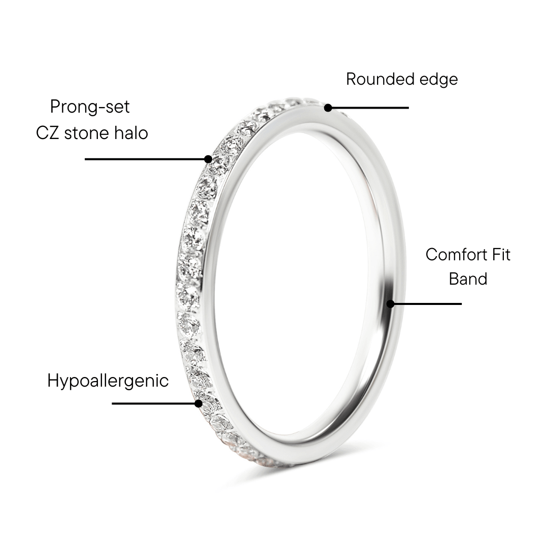 Stainless Steel CZ Ring – 316L Surgical Steel Halo Prong Set Band for Everyday Wear - Ring | Sunflower Soul Boutique