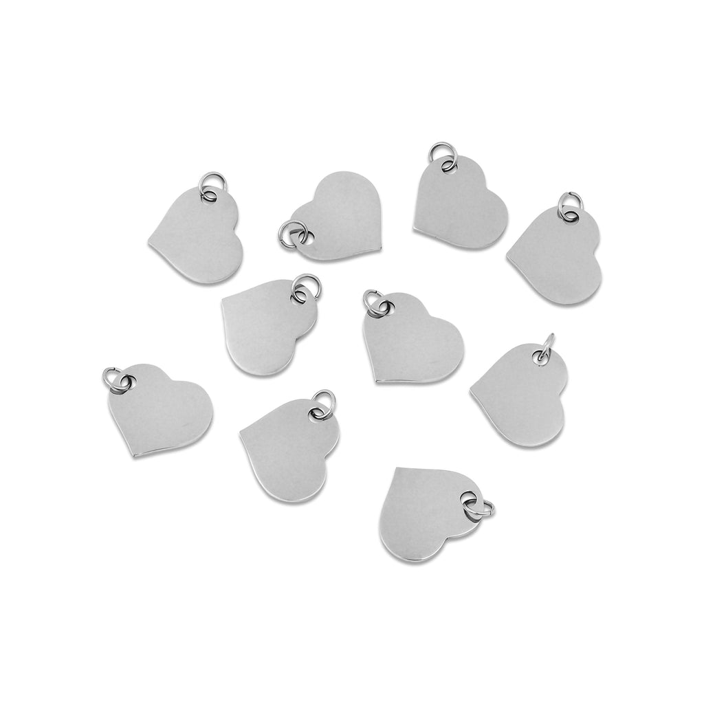 10 Pack - Polished Stainless Steel Heart Pendant