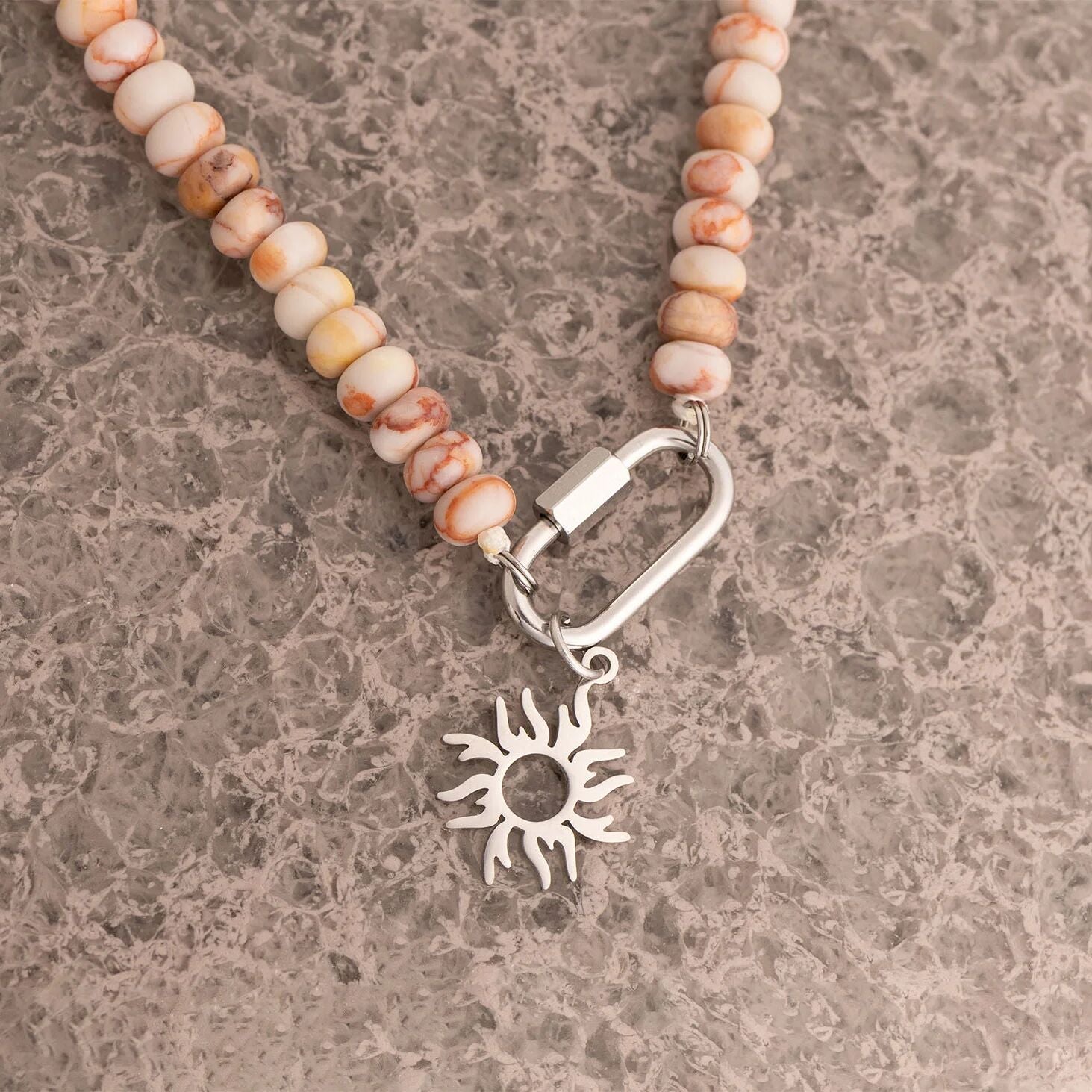 Stainless Steel Necklace – Chunky Glass Beads With Industrial Carabiner Clasp - Necklaces | Sunflower Soul Boutique