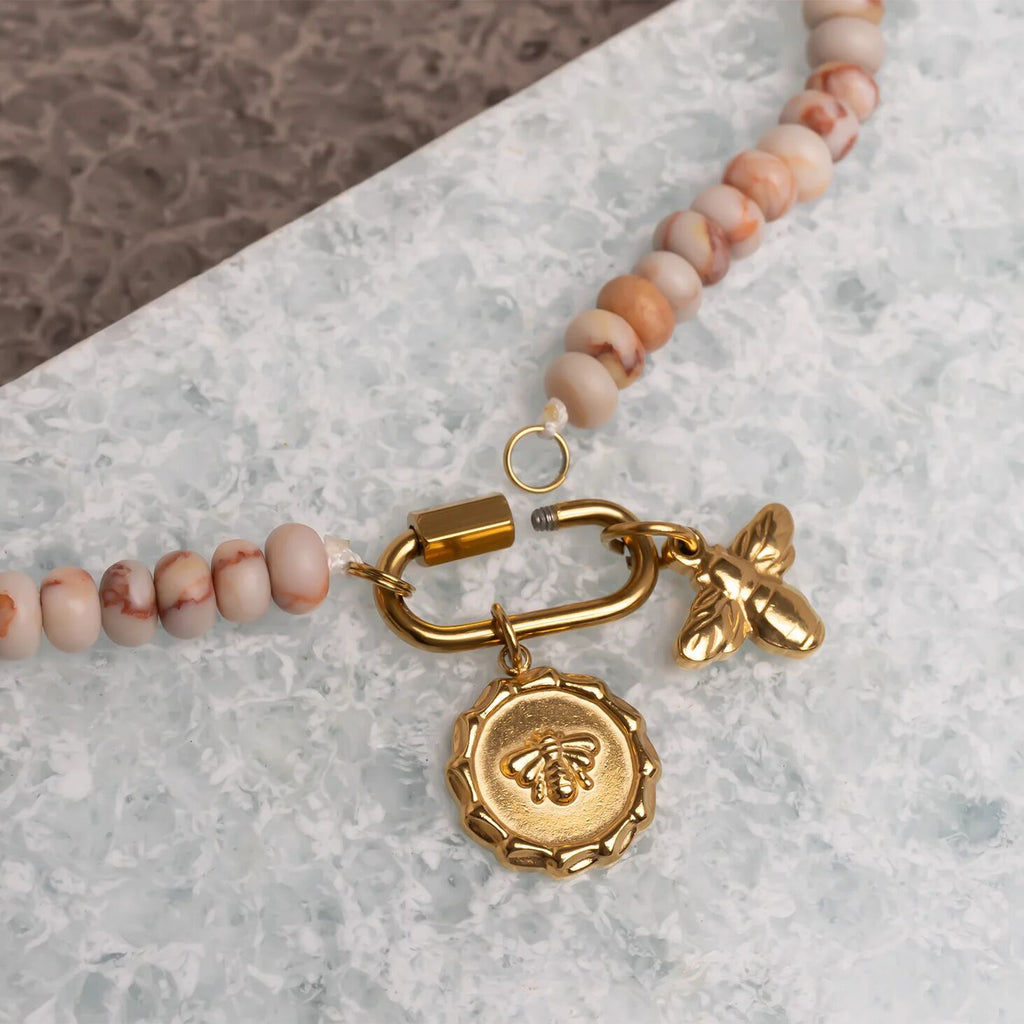 Stainless Steel Necklace – Chunky Glass Beads With Industrial Carabiner Clasp - Necklaces | Sunflower Soul Boutique
