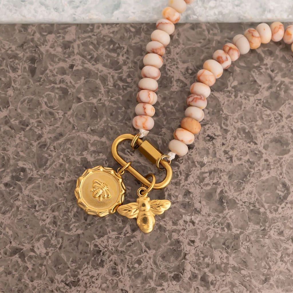 Stainless Steel Necklace – Chunky Glass Beads With Industrial Carabiner Clasp - Necklaces | Sunflower Soul Boutique