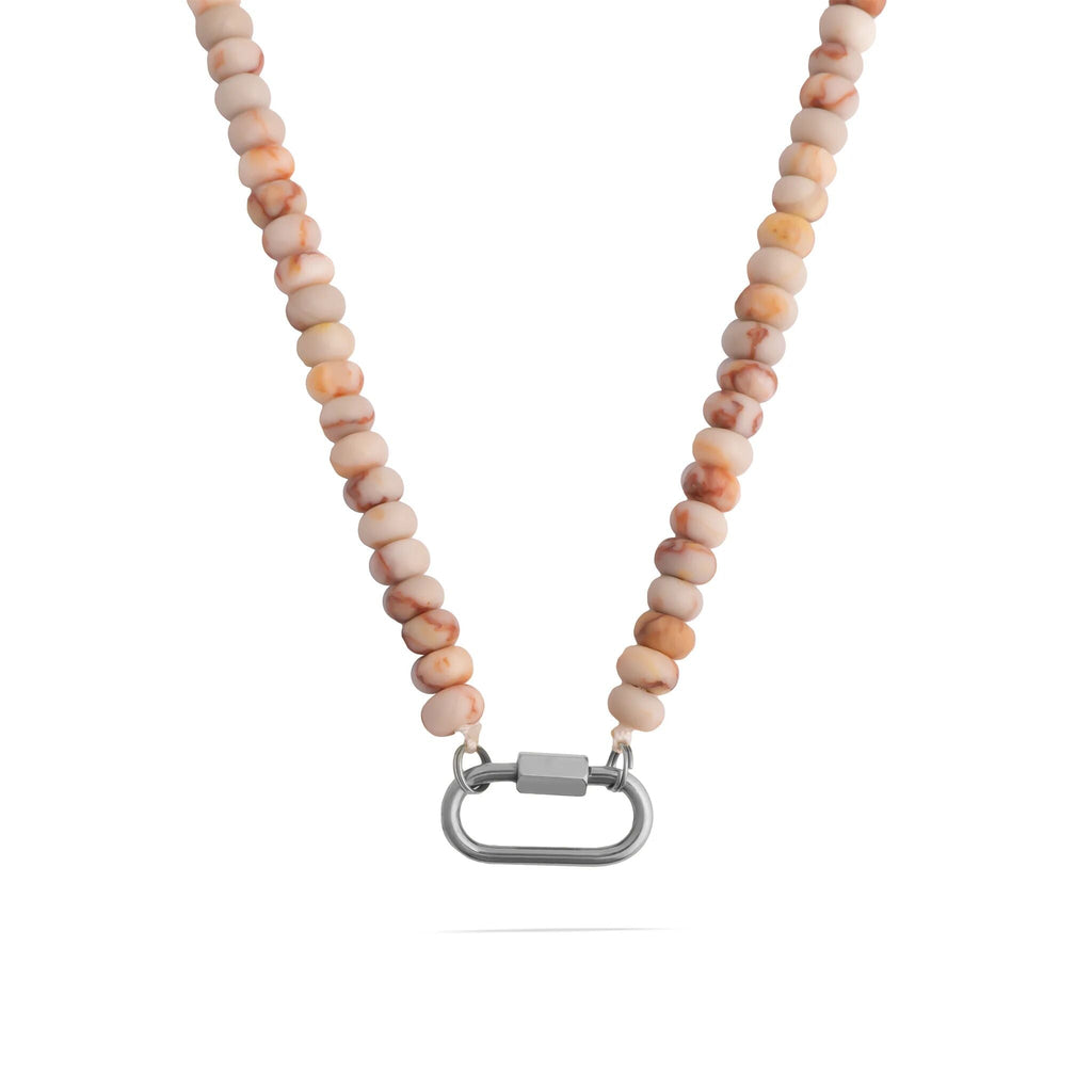 Stainless Steel Necklace – Chunky Glass Beads With Industrial Carabiner Clasp - Necklaces | Sunflower Soul Boutique