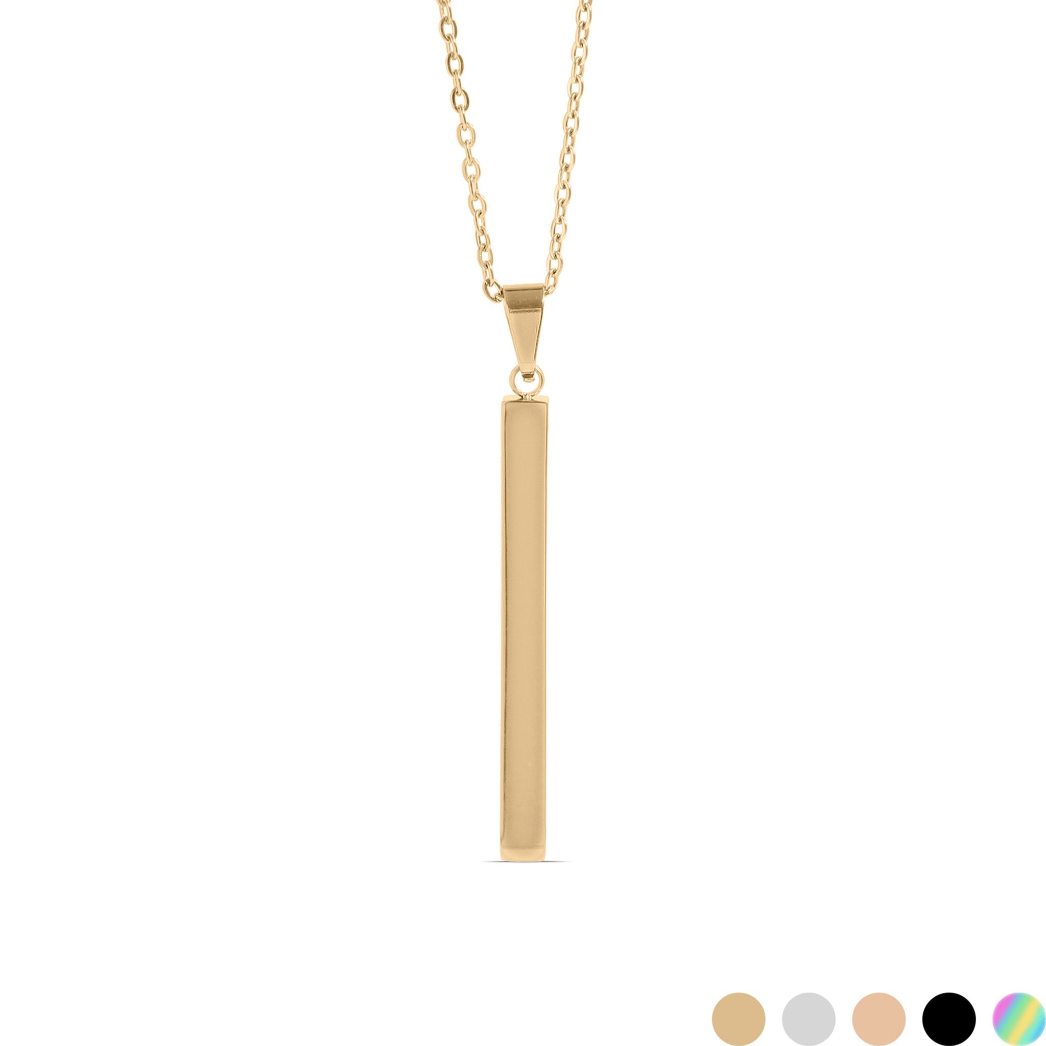 Stainless Steel Necklace | Vertical Bar Pendant on Polished Steel Chain - Necklaces | Sunflower Soul Boutique