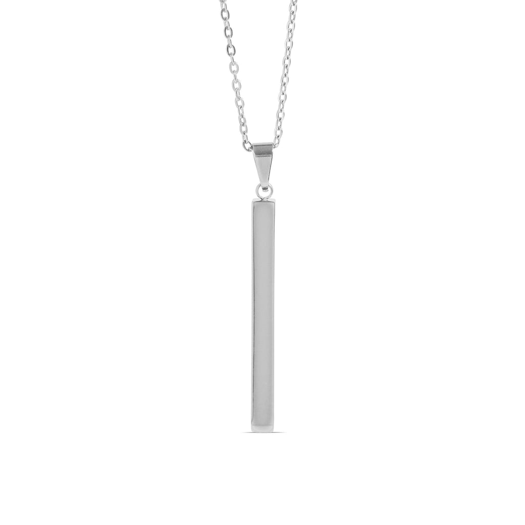 Stainless Steel Necklace | Vertical Bar Pendant on Polished Steel Chain - Necklaces | Sunflower Soul Boutique