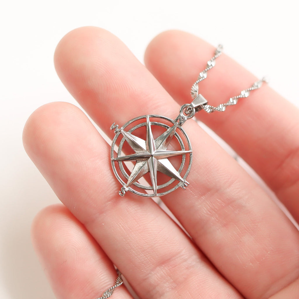 Stainless Steel Pendant | Durable Compass Rose Necklace - Nautical Charm Jewelry - Pendants | Sunflower Soul Boutique