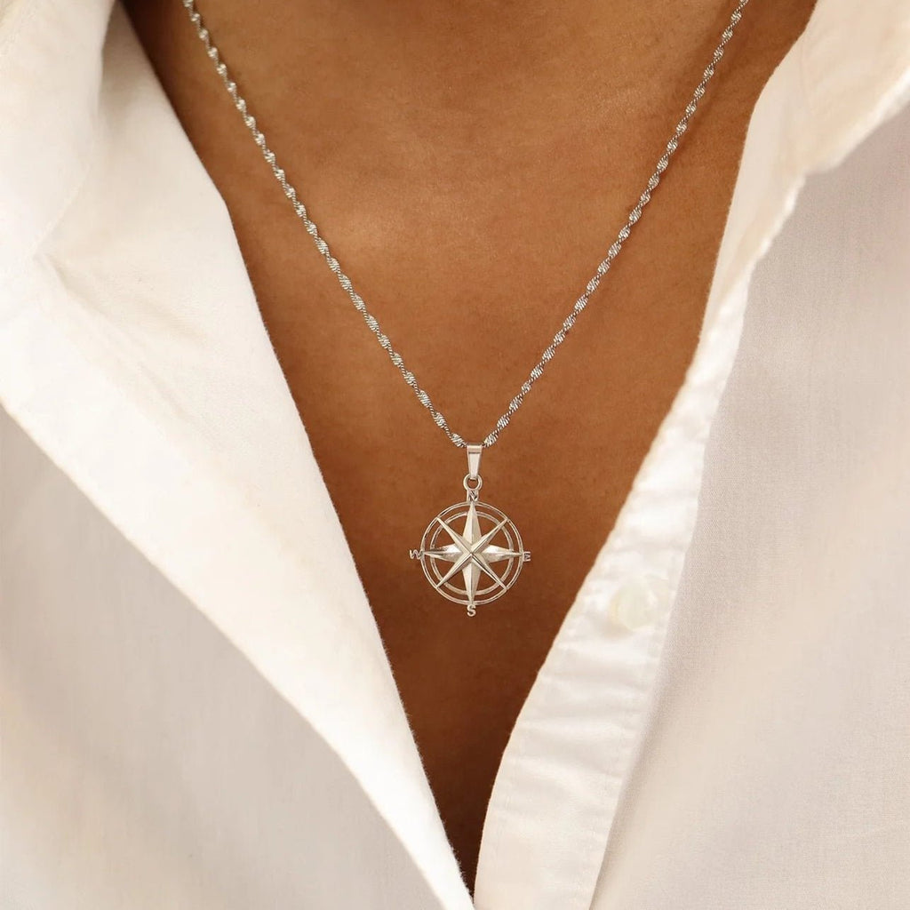 Stainless Steel Pendant | Durable Compass Rose Necklace - Nautical Charm Jewelry - Pendants | Sunflower Soul Boutique