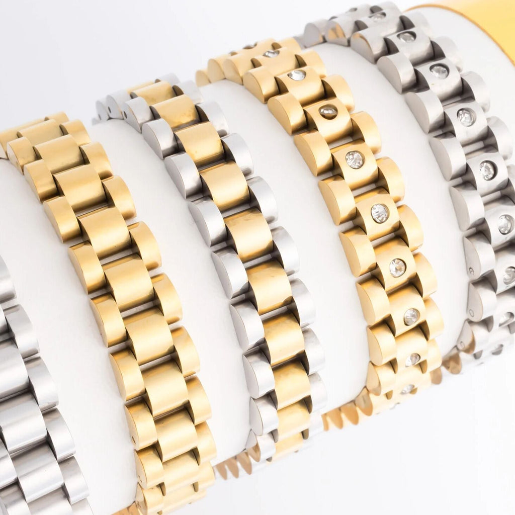 stainless steel watch bracelet, 18K Gold PVD Two-Tone Link Band