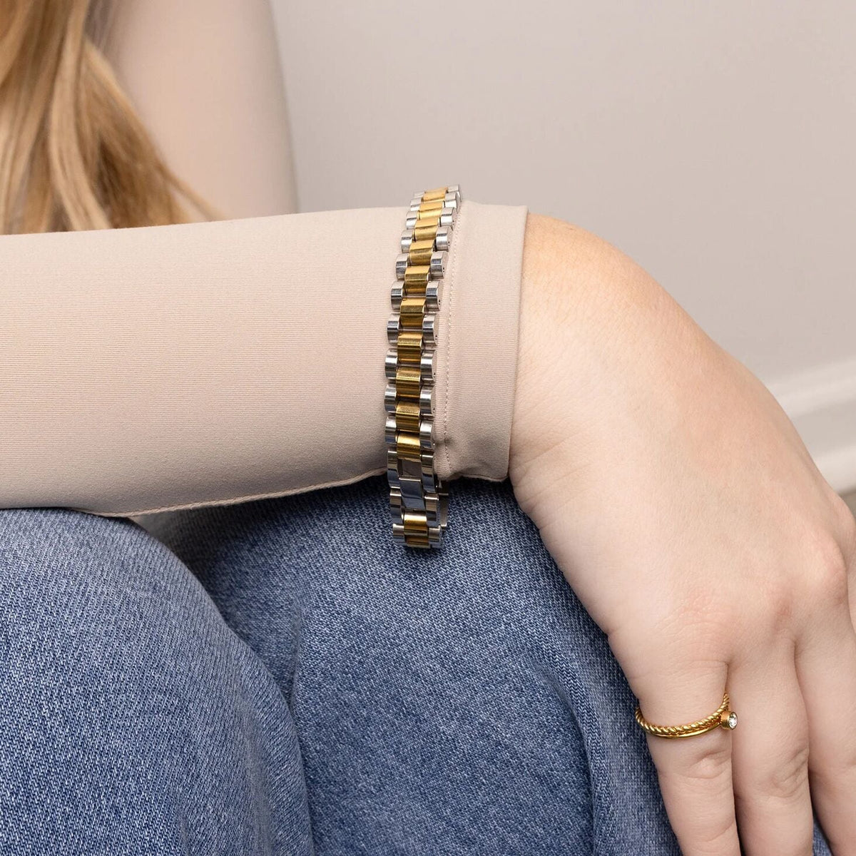 stainless steel watch bracelet, 18K Gold PVD Two-Tone Link Band