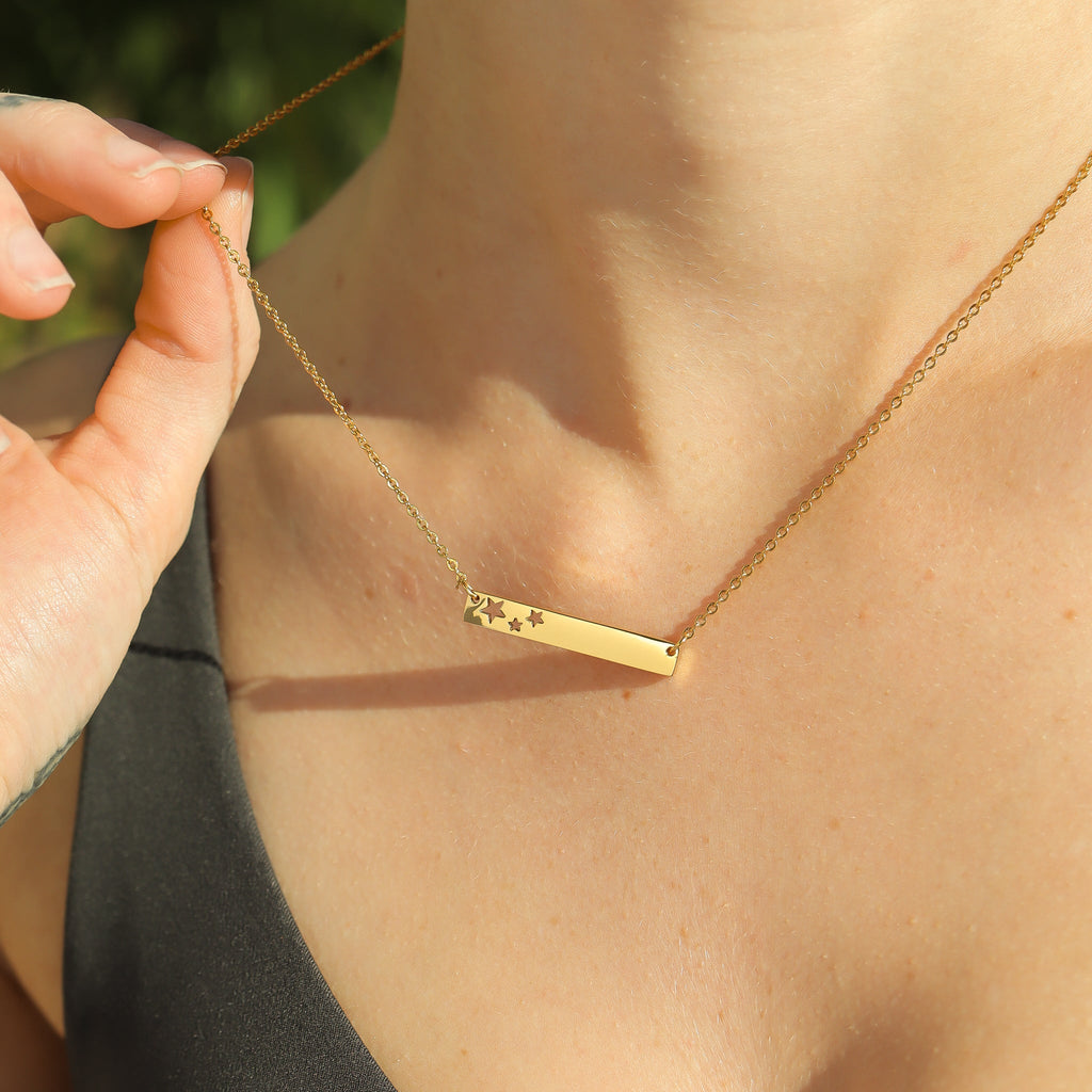 Star Cutout Bar Necklace – 18K Gold Stainless Steel Engravable Pendant