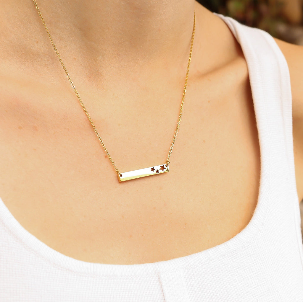Star Cutout Bar Necklace – 18K Gold Stainless Steel Engravable Pendant