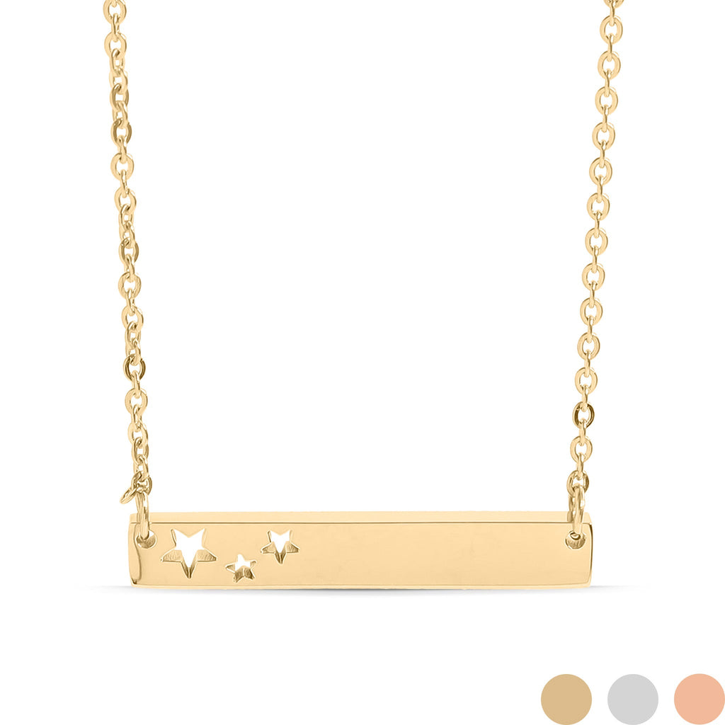 Star Cutout Bar Necklace – 18K Gold Stainless Steel Engravable Pendant