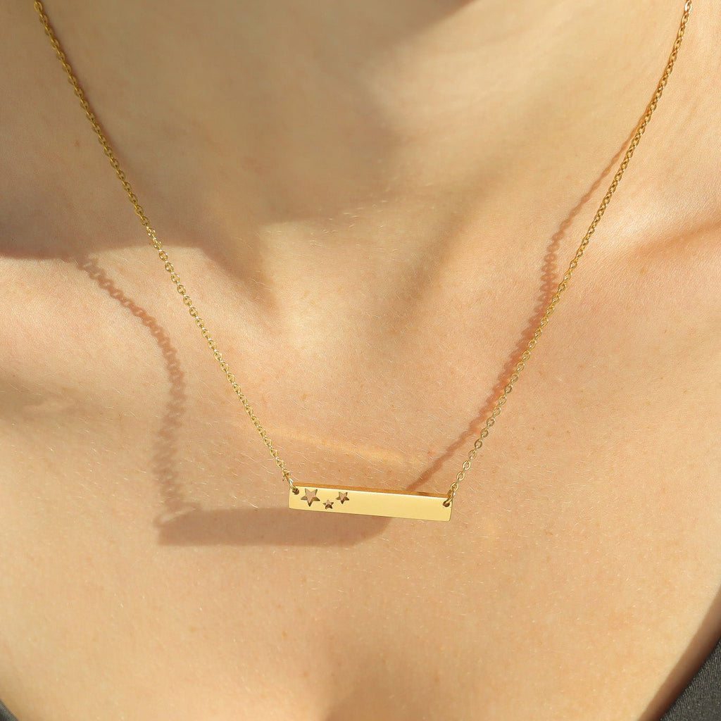 Star Cutout Bar Necklace – 18K Gold Stainless Steel Engravable Pendant
