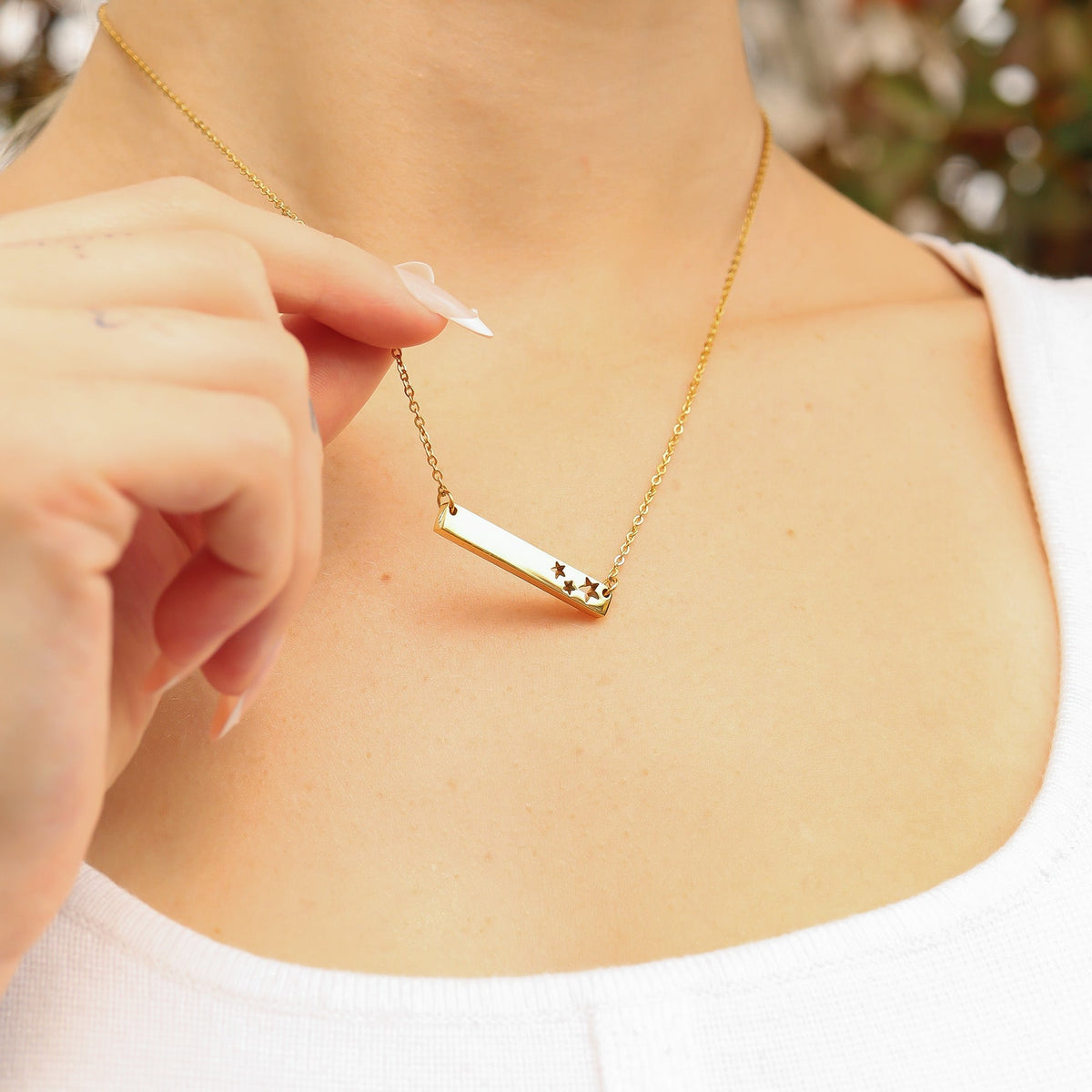 Star Cutout Bar Necklace – 18K Gold Stainless Steel Engravable Pendant