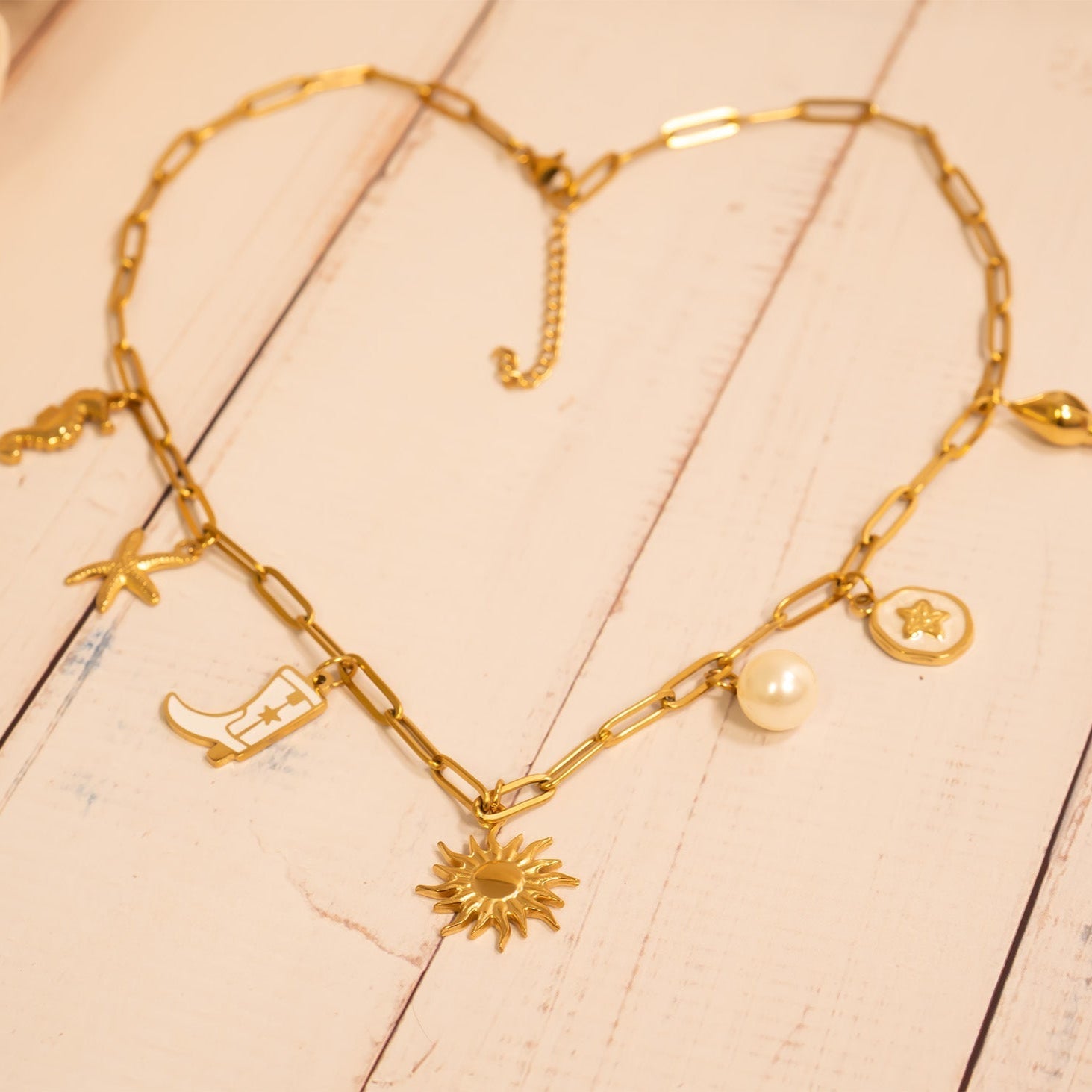 Starfish Charm Gold Plated Pendant – White Epoxy Nautical Jewelry Accessory - charm | Sunflower Soul Boutique