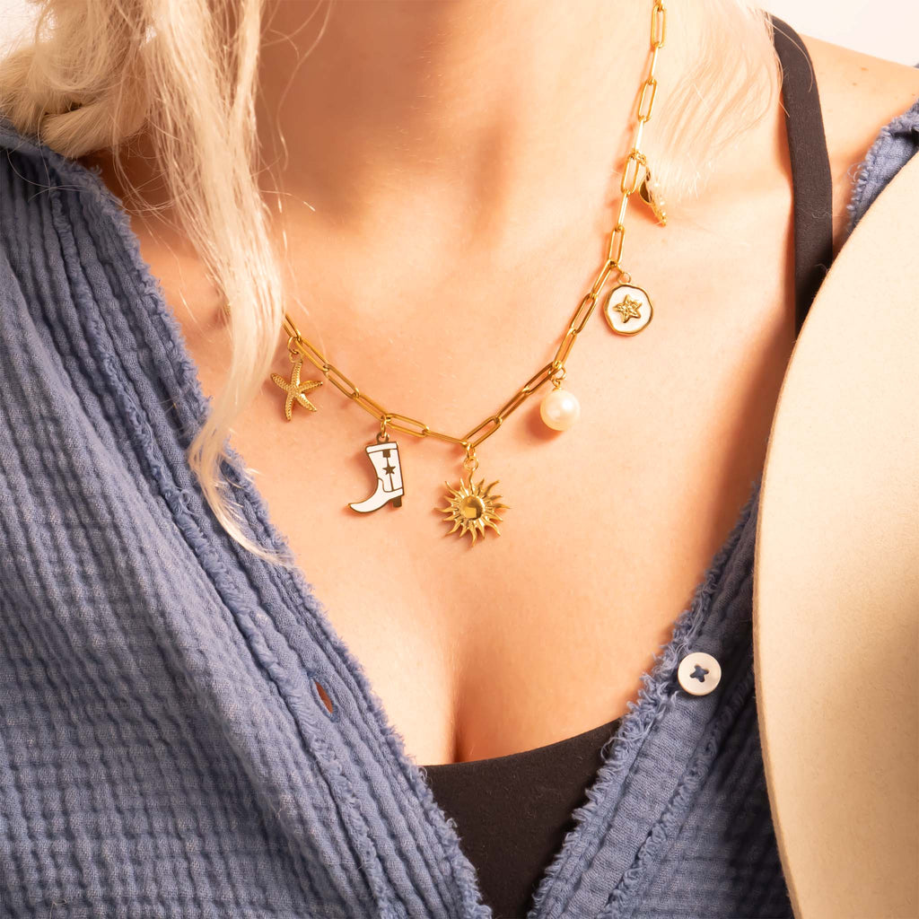 Starfish Charm Gold Plated Pendant – White Epoxy Nautical Jewelry Accessory - charm | Sunflower Soul Boutique