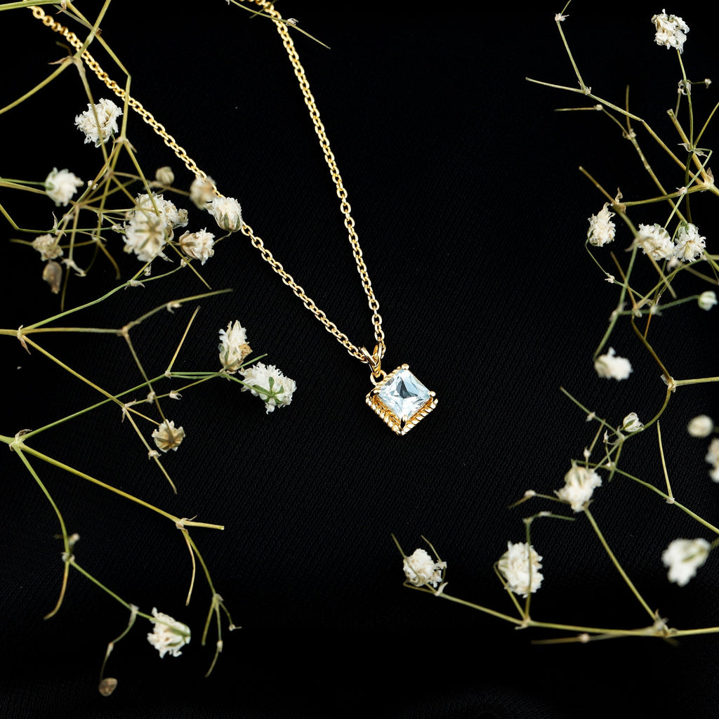 Sterling Silver Half Carat Princess Cut Sky Blue Topaz Pendant Necklace with Chain