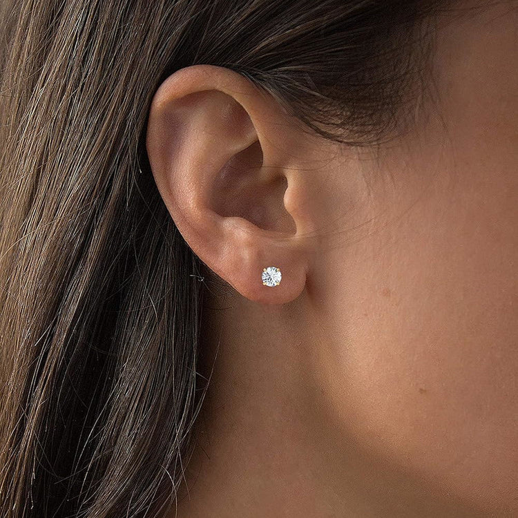 CZ Stud Earrings – 2.00 CTW Round Cubic Zirconia | 14K White or Yellow Gold Studs