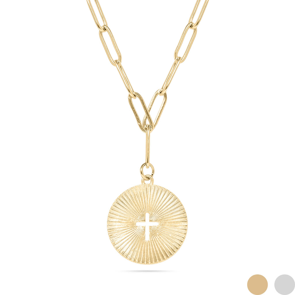 Sunburst Cross Necklace – 18K Gold Pendant On Adjustable Paperclip Chain - Necklaces | Sunflower Soul Boutique