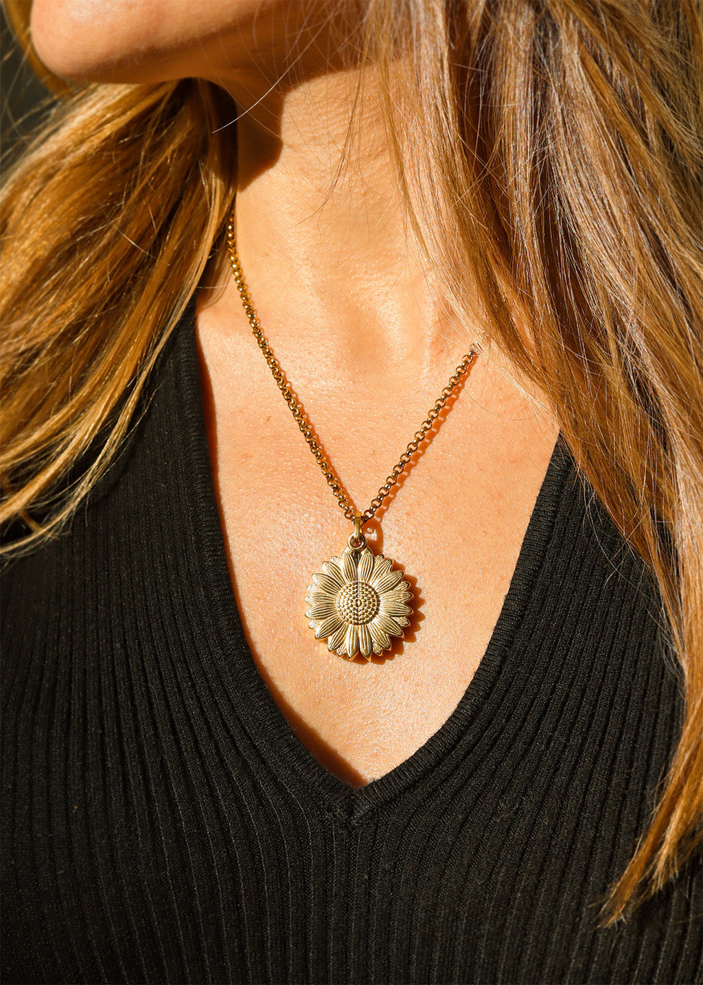 Gold Sunflower Necklace – Hidden Message Butterfly Pendant, 18K PVD Stainless Steel Jewelry