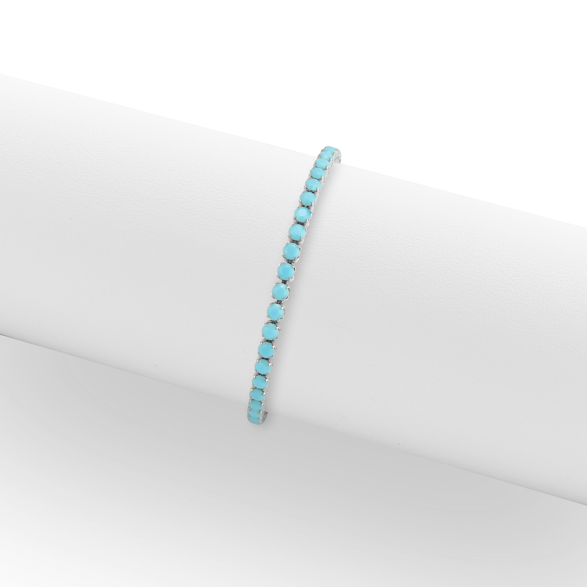 Turquoise Tennis Bracelet - Stainless Steel Rhinestone Chain With Extender